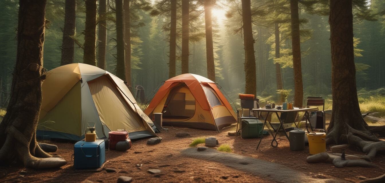Eco-friendly camping gear displayed outdoors